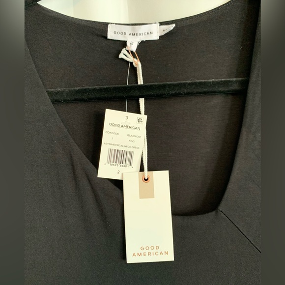 NWT Good American Asymmetrical Neck Dress Black Size 2 - Picture 5 of 8